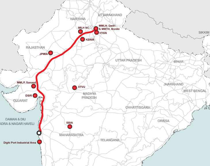 Map of the Delhi Mumbai Industrial Corridor